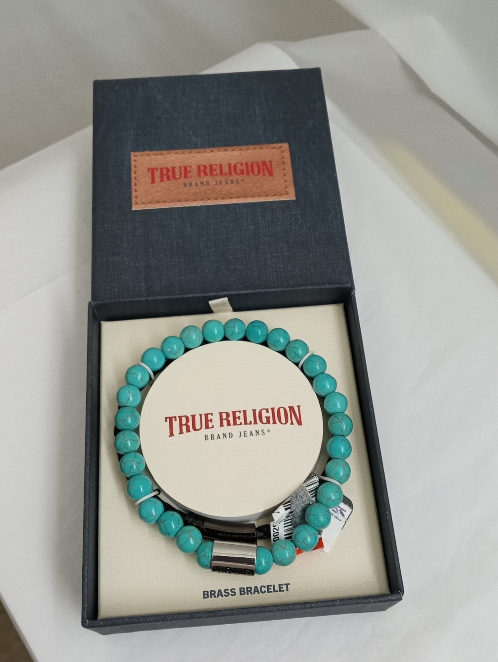 True Religion Leather & SW Pilot Mount Turquoise Beads Bracelet & Sliver Accents